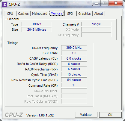 CPU-Zというソフトでメモリの情報を見ている様子