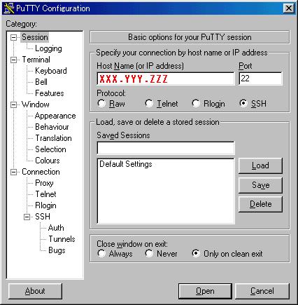 PuTTY̐ݒFIP̋Lq